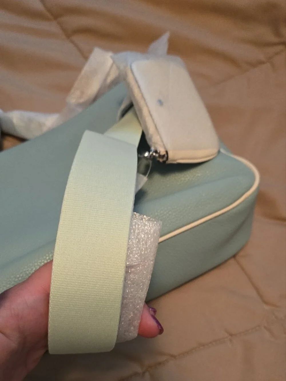 kate spade Mint Green Pebble Leather Shoulder Bag with Cream Trim